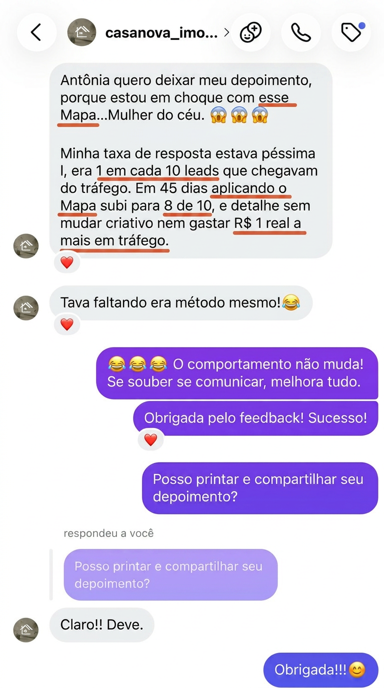 Print do depoimento da Casanova Imobiliária enviado no direct