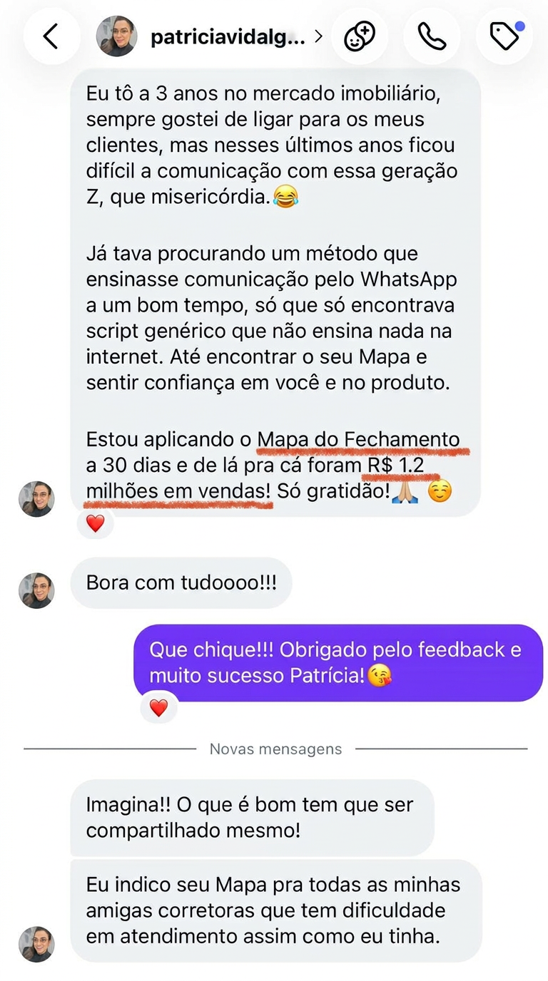 Print do depoimento de Patrícia Vidal enviado no direct